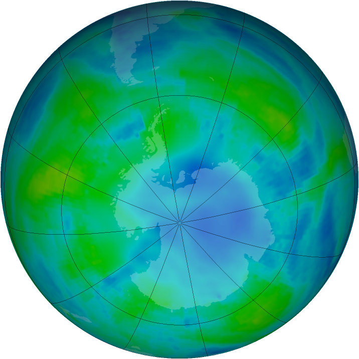 Antarctic ozone map for 05 May 2001